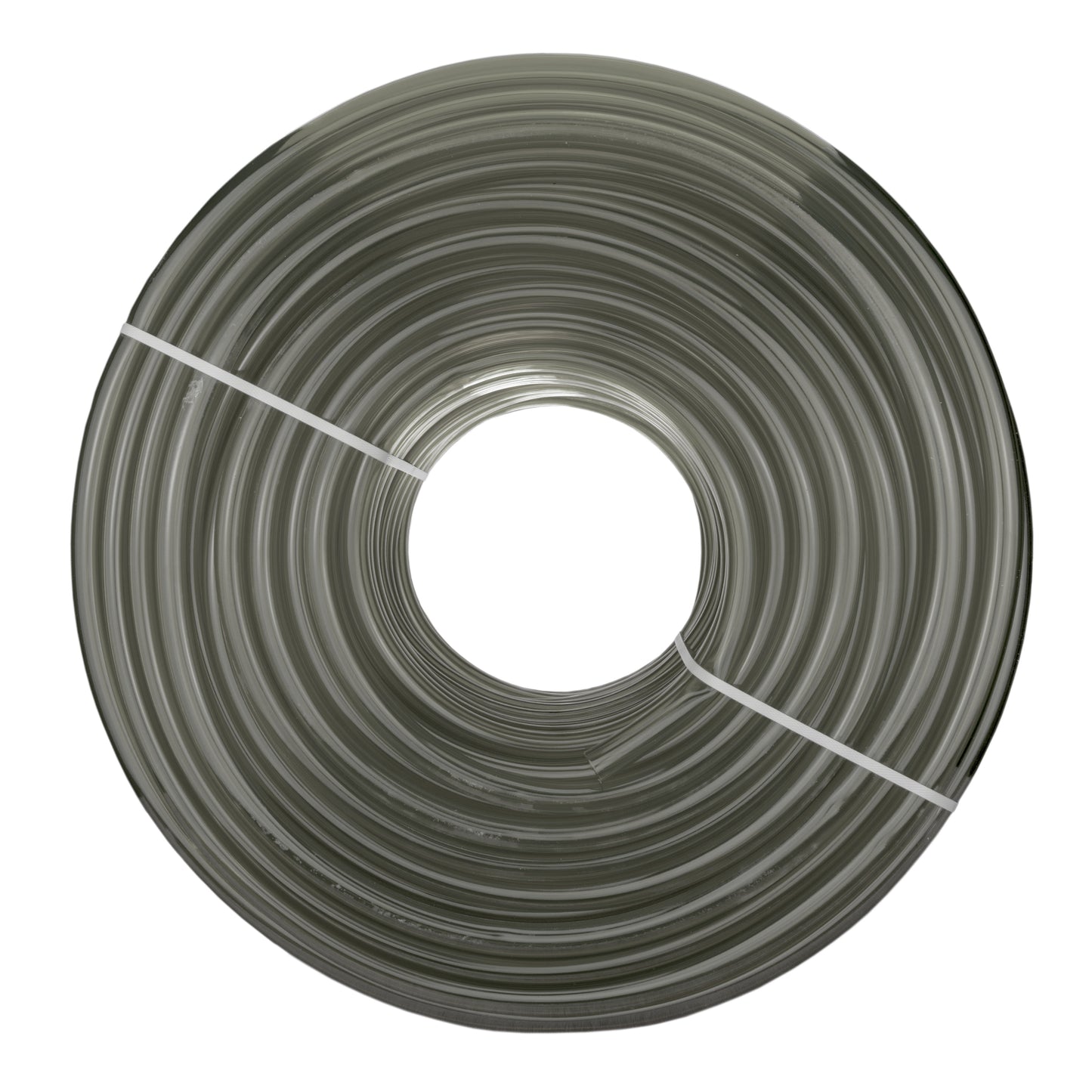 Grey semi-transparent PVC pipe coil, 12mm internal and 15mm external diameter