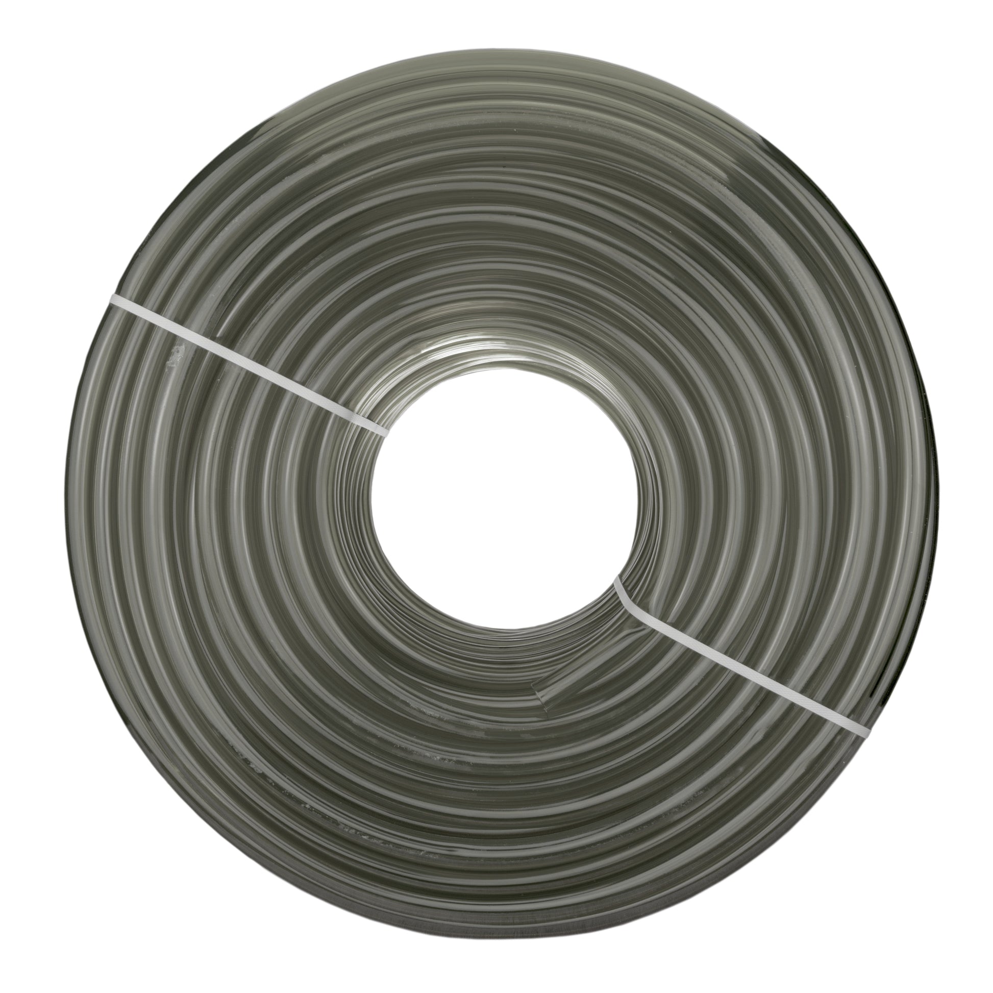 Grey semi-transparent PVC pipe coil, 12mm internal and 15mm external diameter