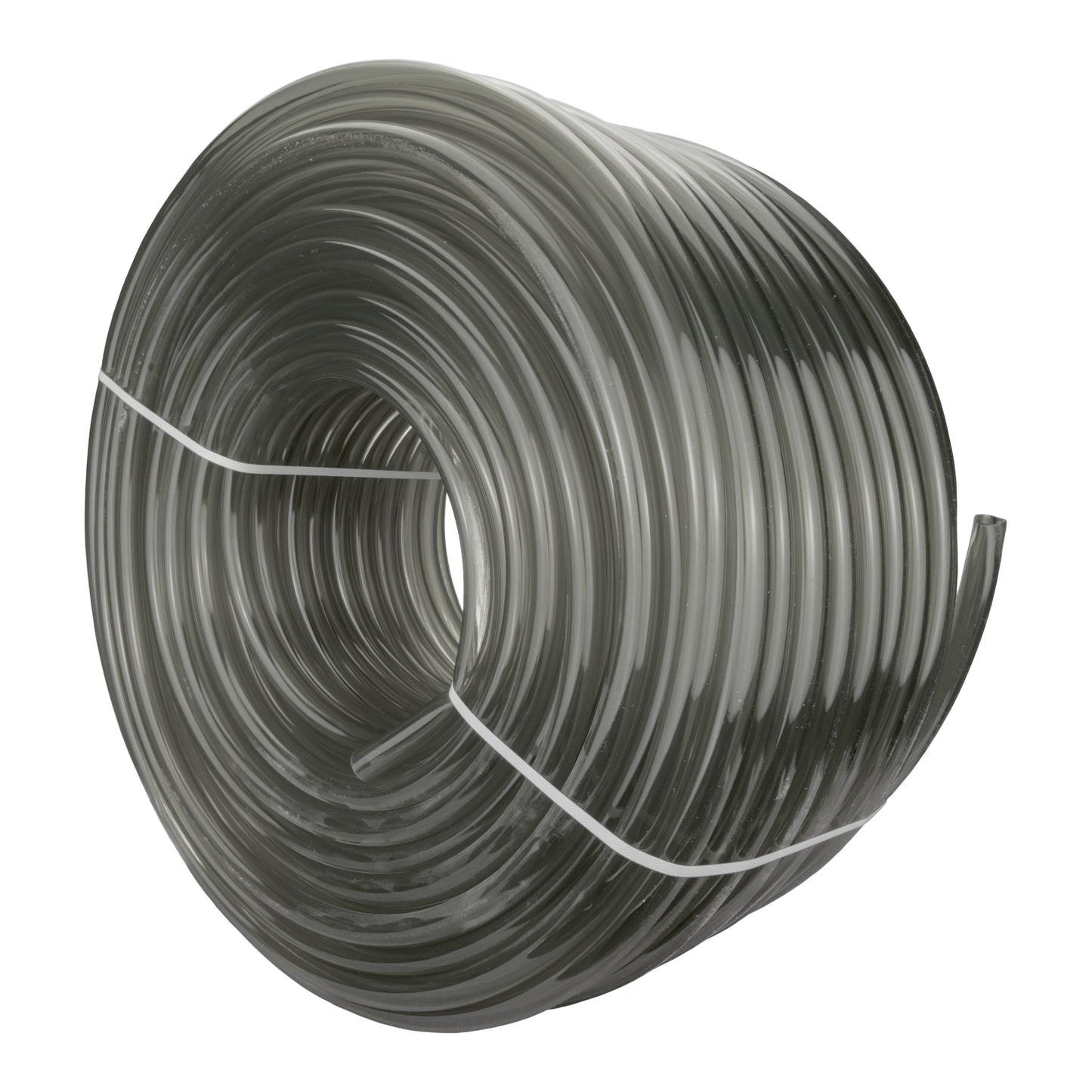 Grey semi-transparent PVC pipe roll with inner bore, coiled tubing 12mm x 15mm