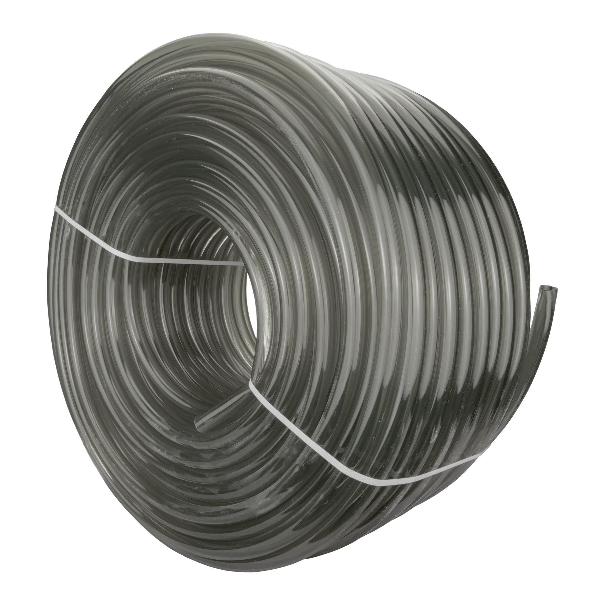 Grey semi-transparent PVC pipe roll with inner bore, coiled tubing 12mm x 15mm