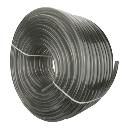 Grey semi-transparent PVC pipe roll with inner bore, coiled tubing 12mm x 15mm