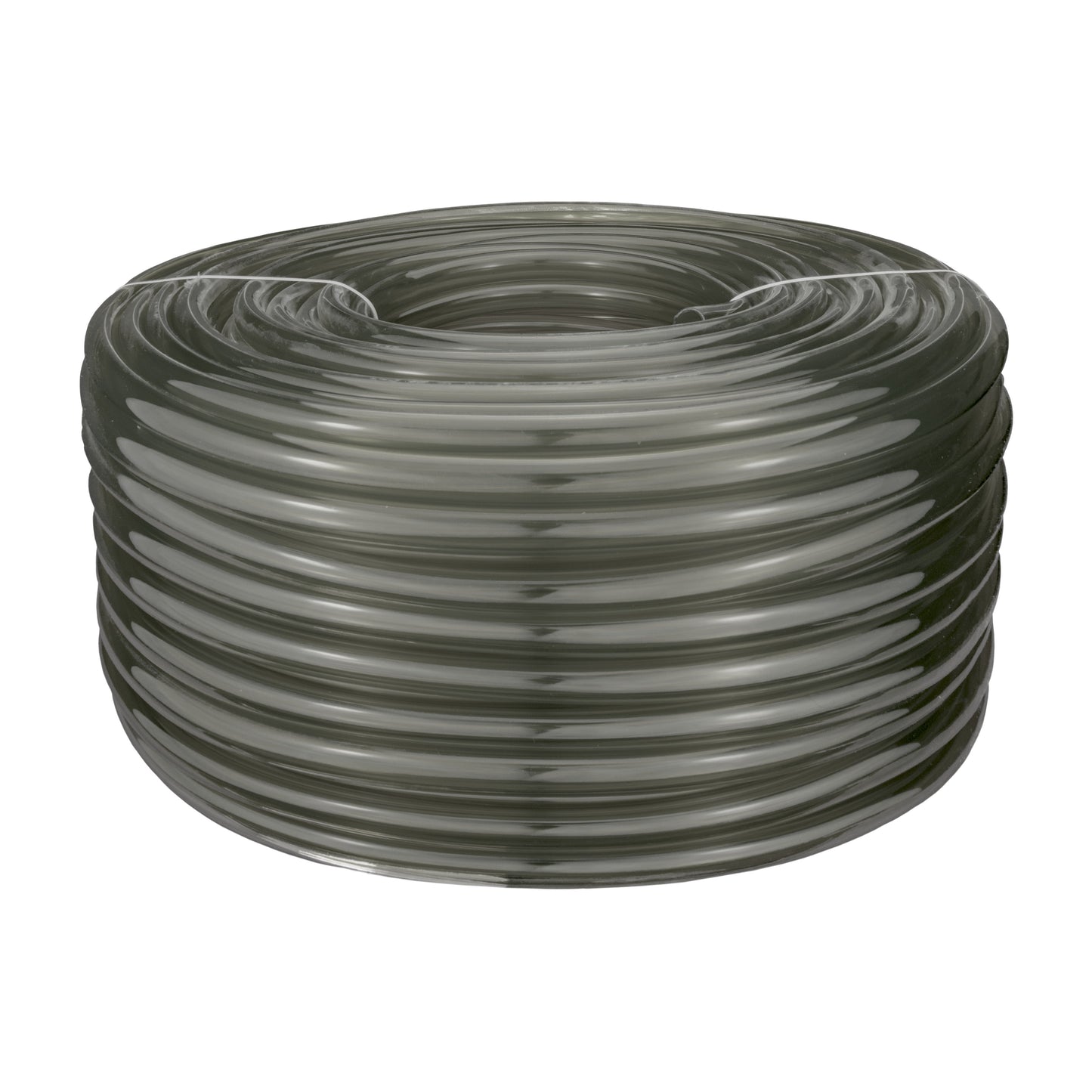 Grey semi-transparent PVC pipe roll with repeating coil loops
