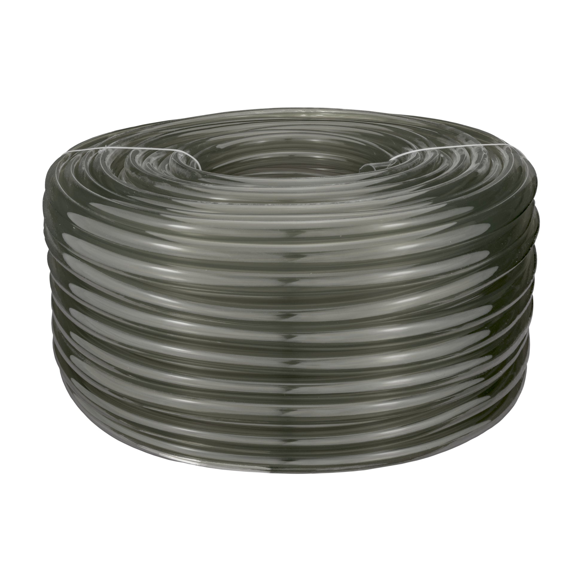 Grey semi-transparent PVC pipe roll with repeating coil loops