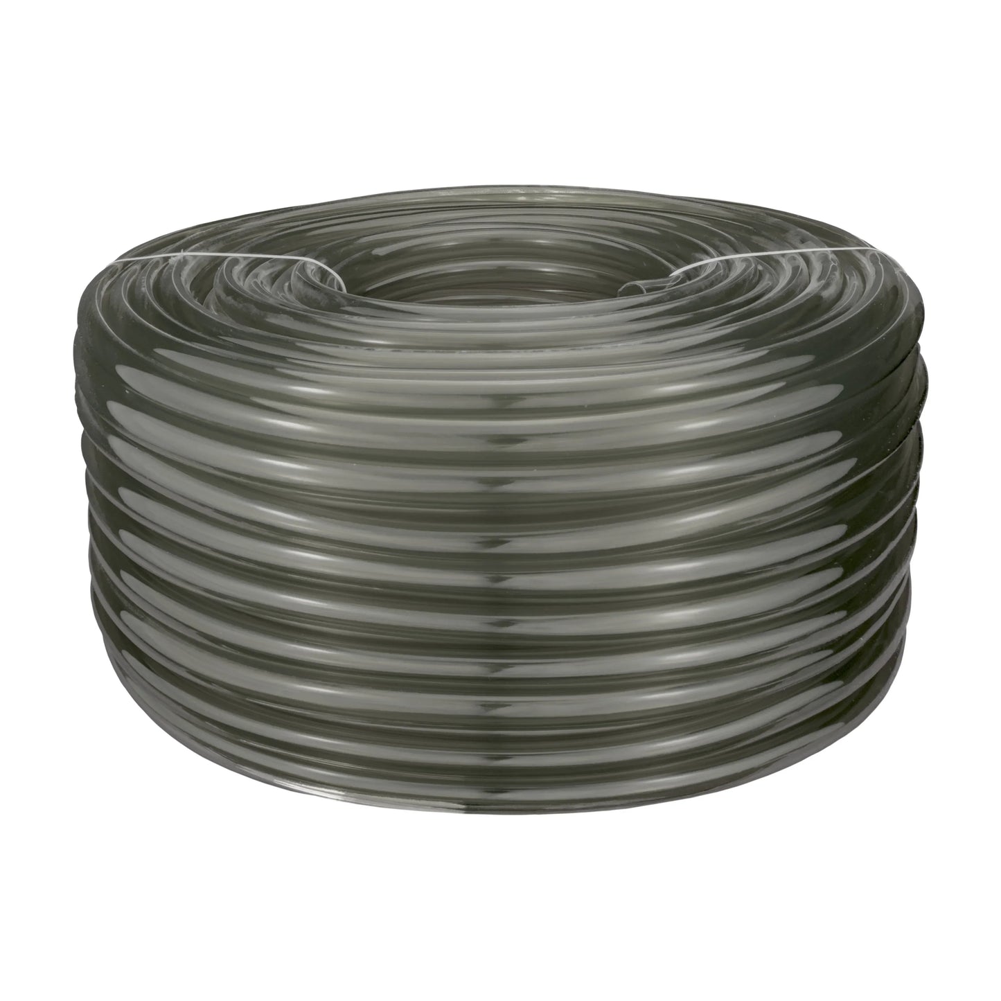 Grey semi-transparent PVC pipe coil from above