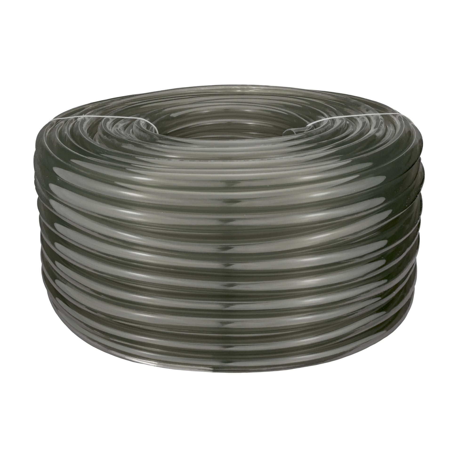 Grey semi-transparent PVC pipe coil from above