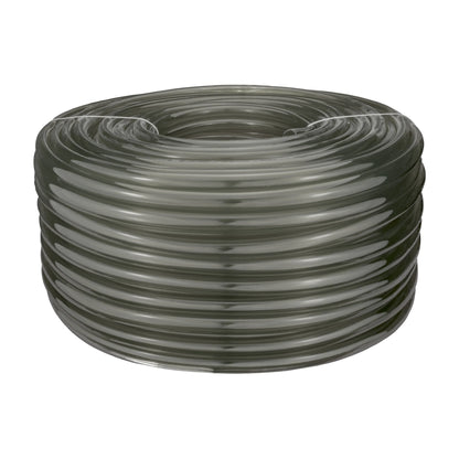 Grey semi-transparent PVC pipe coil from above