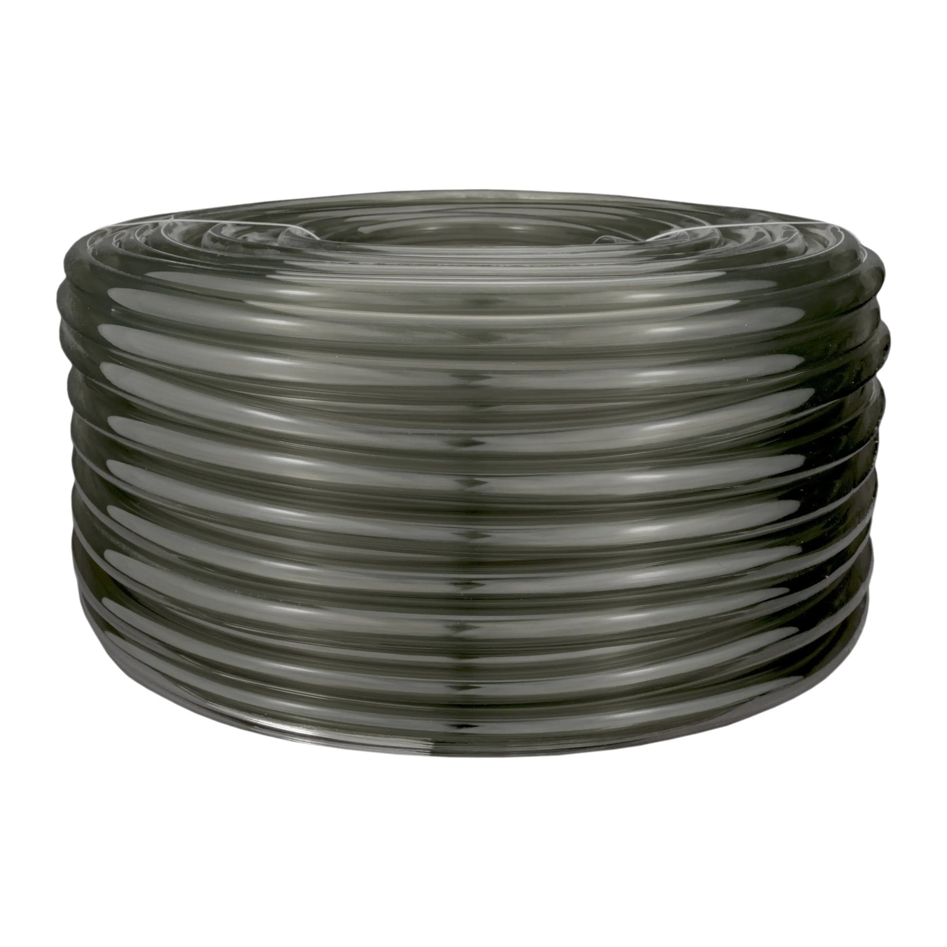 Grey semi-transparent PVC pipe coil, front view