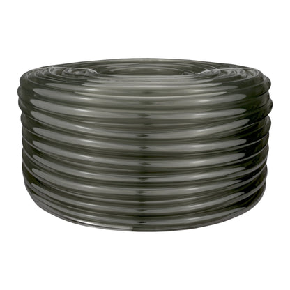 Grey semi-transparent PVC pipe coil, front view