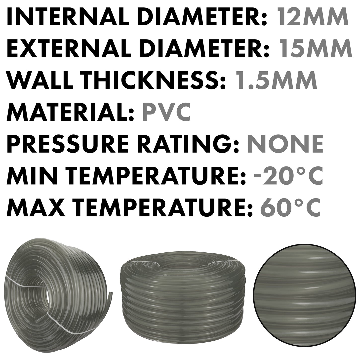 Best4Trade-Retail grey PVC pipe: 12mm internal, 15mm external, 1.5mm wall thickness
