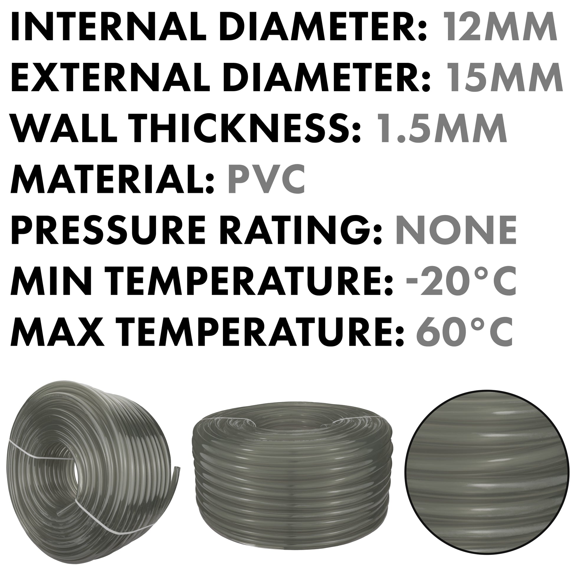 Best4Trade-Retail grey PVC pipe: 12mm internal, 15mm external, 1.5mm wall thickness