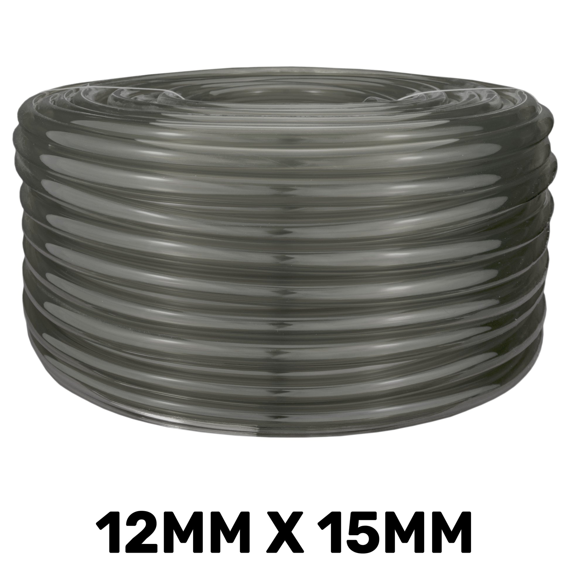 Grey semi-transparent PVC pipe coil, 12mm internal x 15mm external diameter