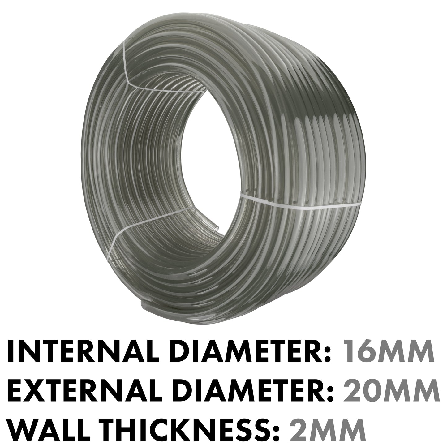 Grey semi-transparent PVC pipe coil, internal Ø16mm, external Ø20mm