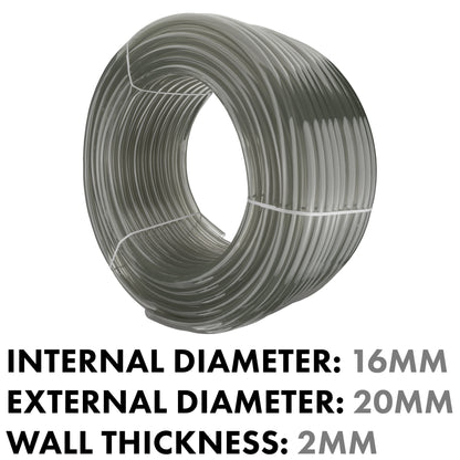 Grey semi-transparent PVC pipe coil, internal Ø16mm, external Ø20mm
