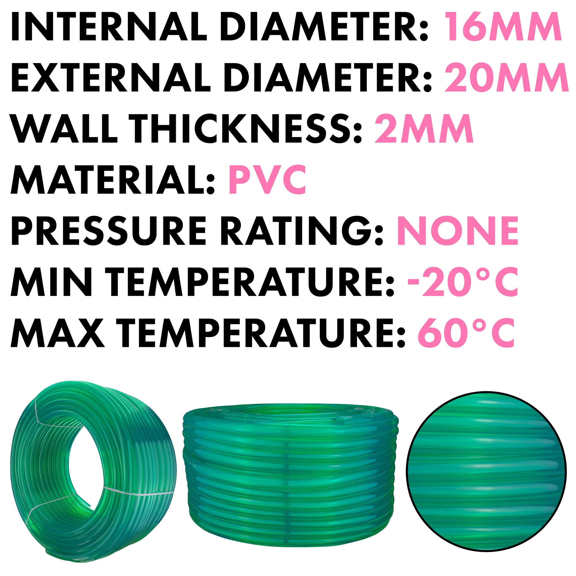 Grünes PVC-Rohr mit Wandstärke 2mm, Innendurchmesser 16mm, Außendurchmesser 20mm