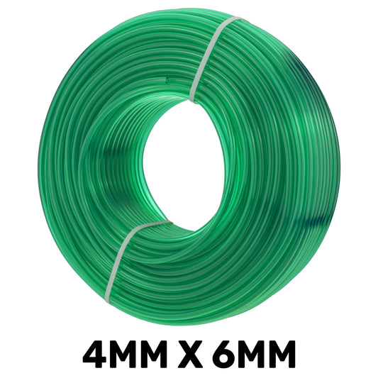 Green semi-transparent PVC pipe coil, 4mm inner and 6mm outer diameter