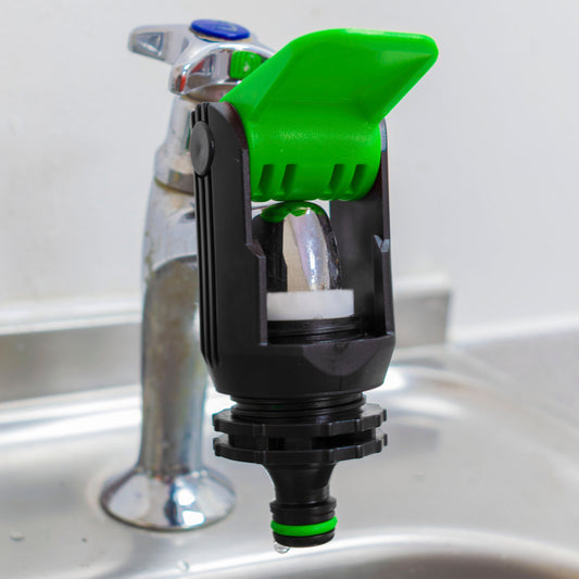 Green and black kitchen tap adaptor, push-lock connector and inlet fitting