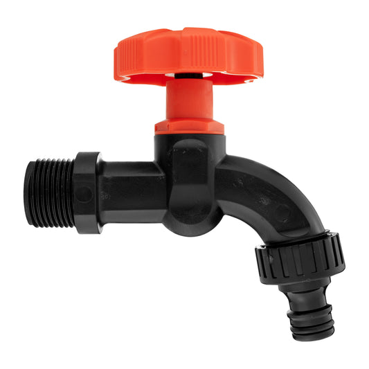 1/2" BSPM plastic quick connect tap connector, black body with orange push button