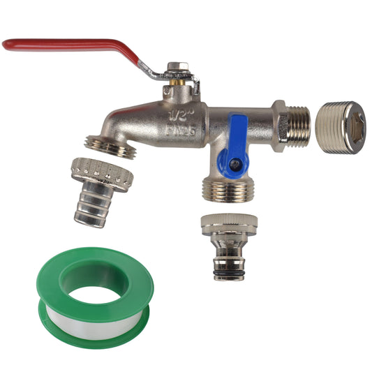 Double lever tap kit, 1/2" & 3/4" BSP inlet, barb/quick-connect outlet