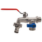Double garden tap, red lever, 1/2" BSPM inlet and two outlets
