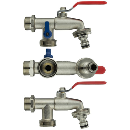 Combination view of double lever tap and lever valve body with blue lever tab