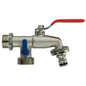 Double garden tap, 3/4" BSPM inlet with red lever handle and blue shutoff