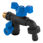 Garden bib double tap fitting, blue handles, black body, 1/2" BSPM