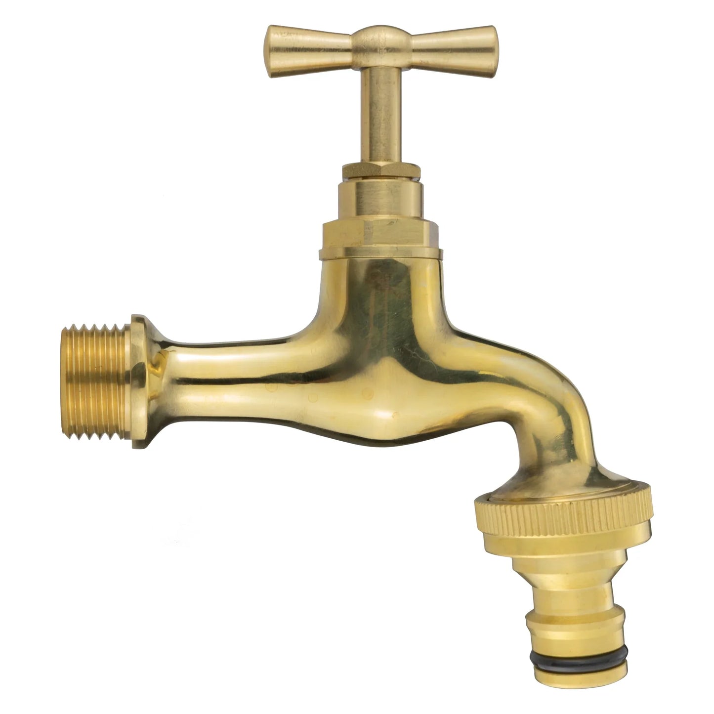 Polished brass garden tap male 1/2" BSPM with snap-on outlet