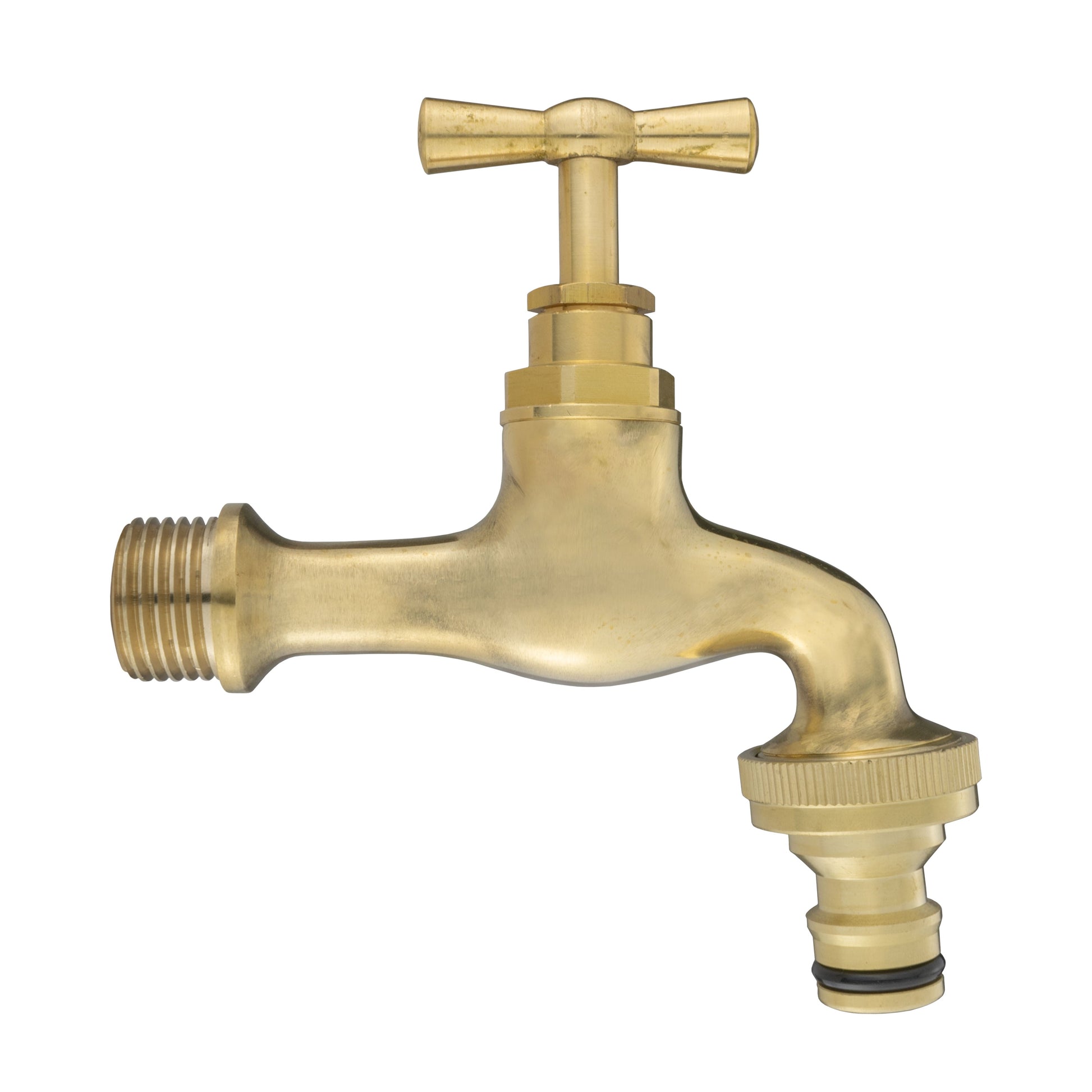 Polished brass 2 inch quick-connect tap with S60X6 threaded outlet and black connector