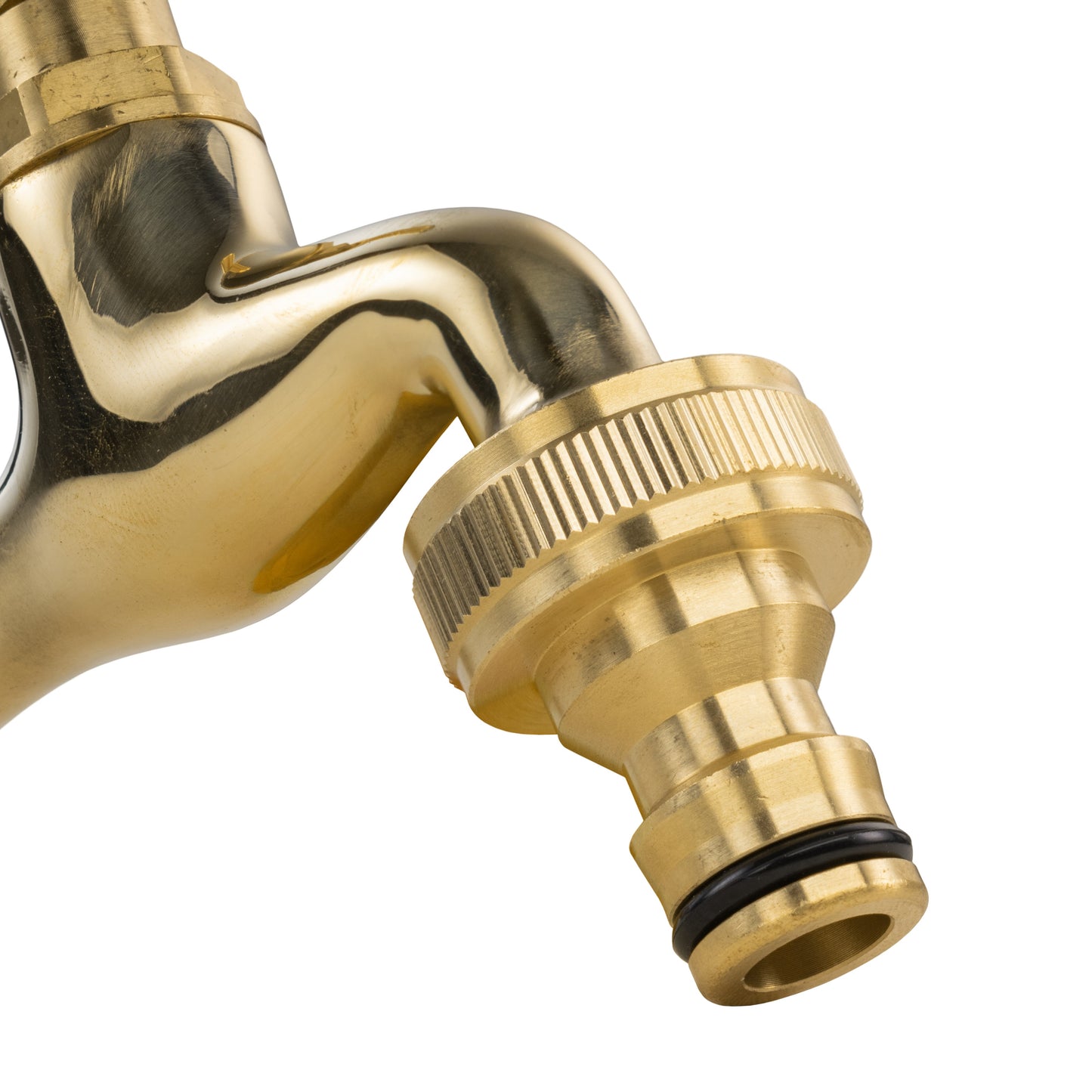 IBC 2 in S60x6 cap with polished brass quick-connect fitting and O-ring seal