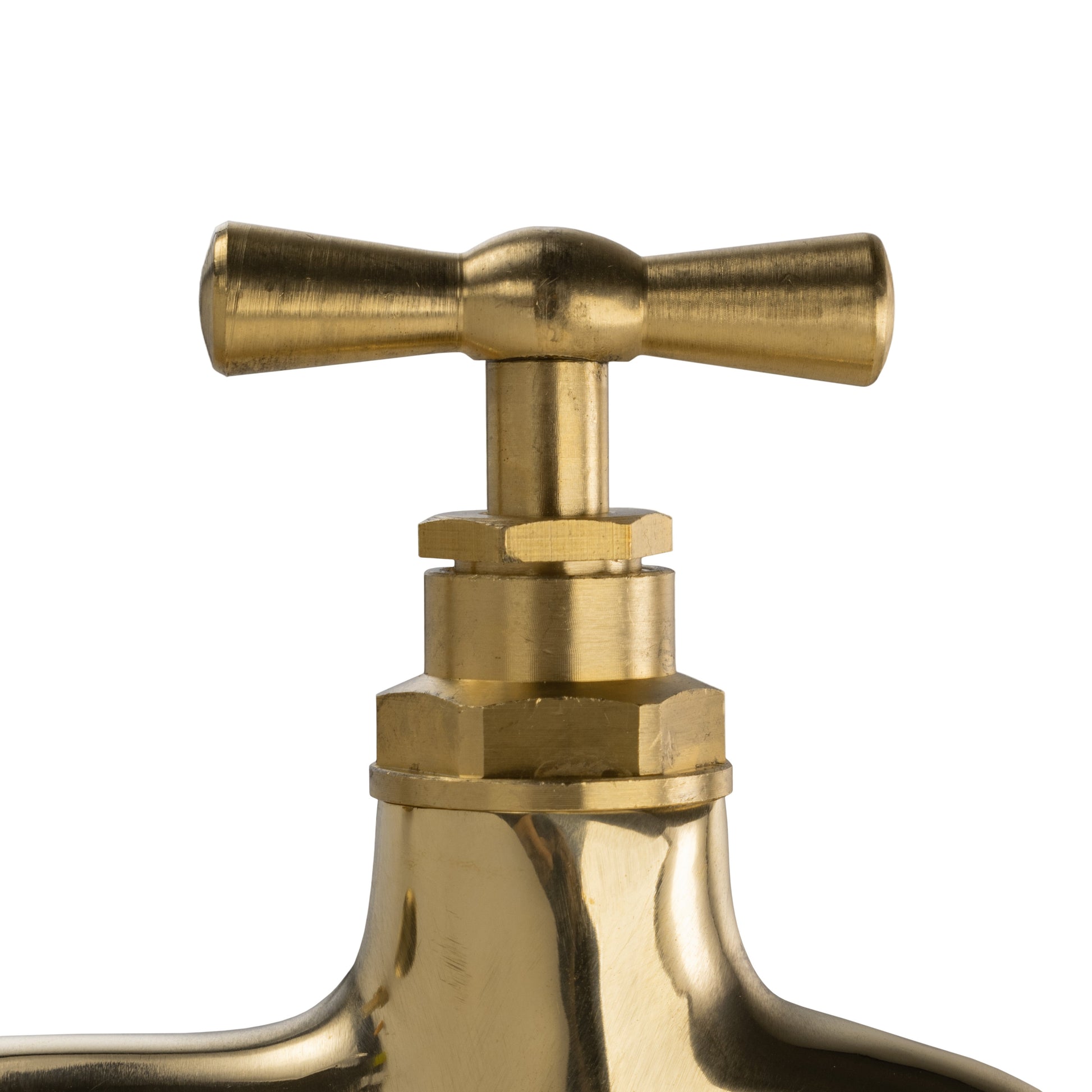 Polished brass quick-connect tap head with dual barbed-style outlet and inlet connection