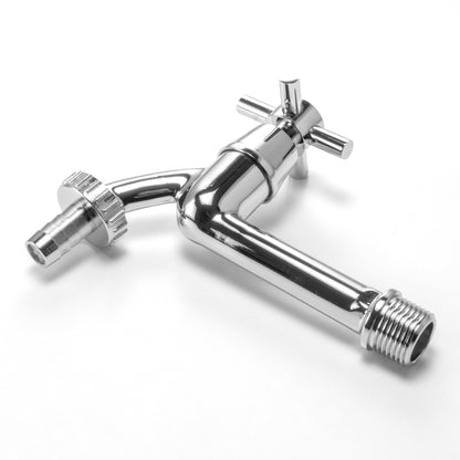 Chrome tap body with threaded end connection and 1/2" barb outlet