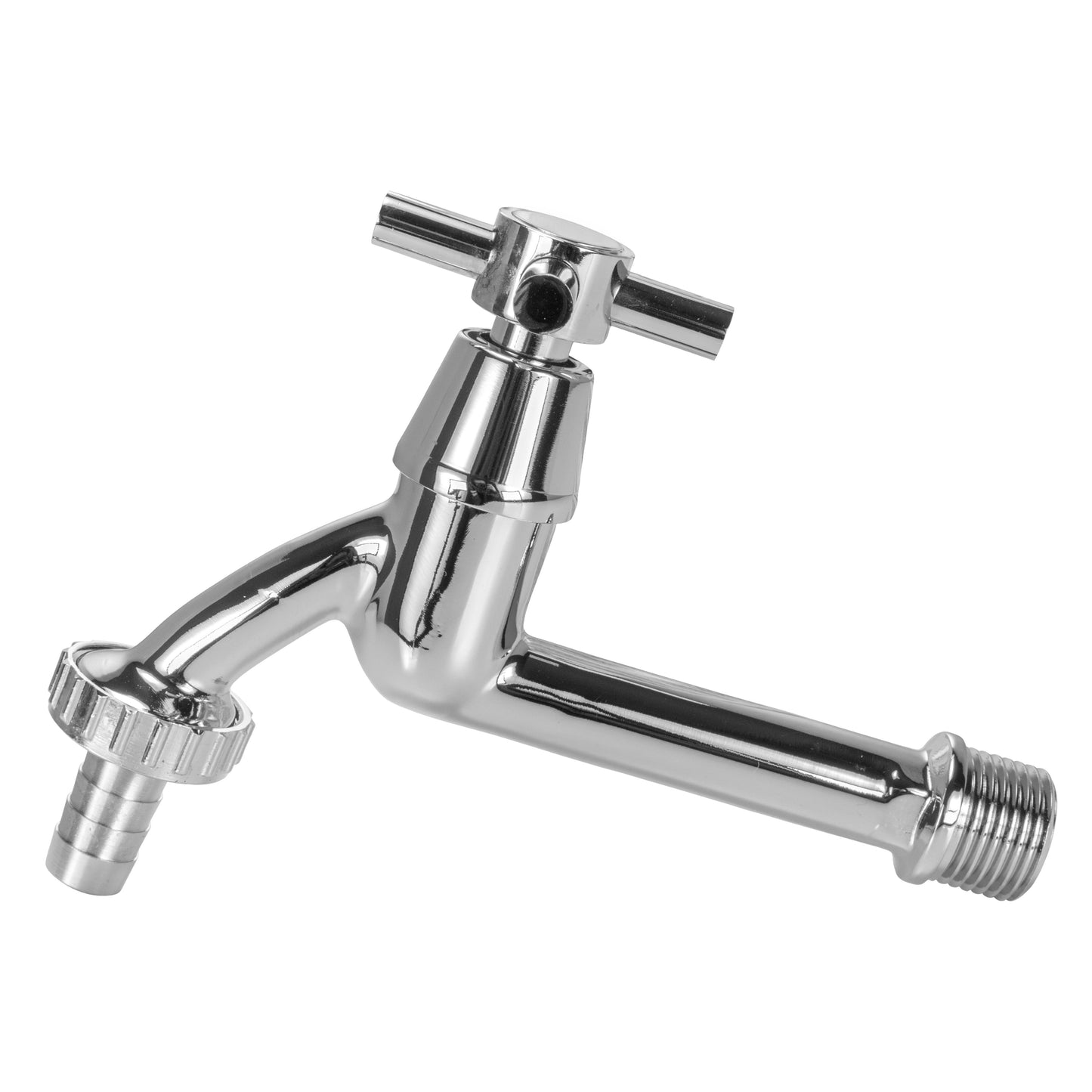 Chrome water butt tap with lever handle and threaded outlet fittings