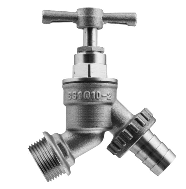 Garden Bib Tap, nickel-plated brass, 3/4" BSPM inlet, shut-off valve