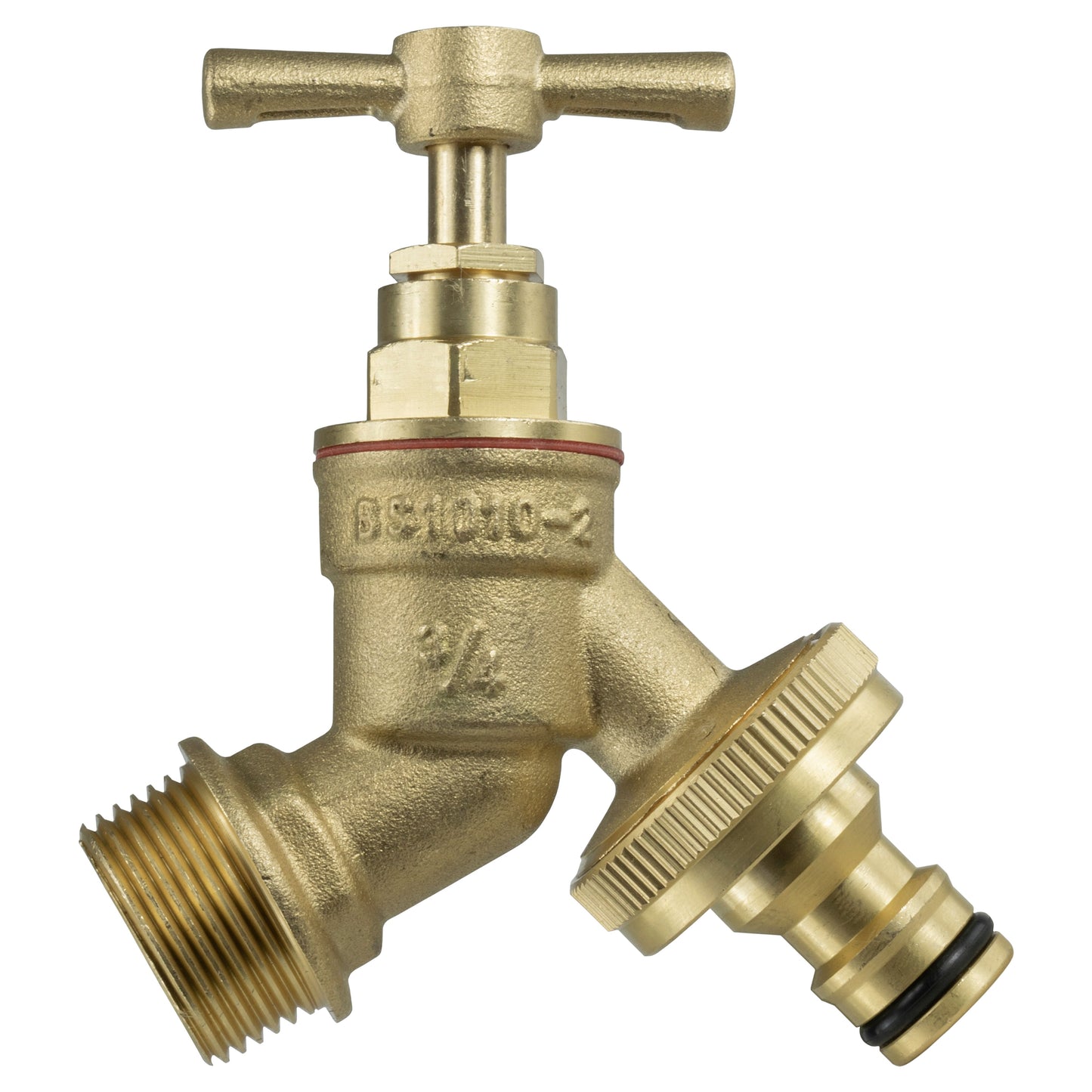 Brass water butt 3/4" bib tap with snap-on connector and shutoff valve