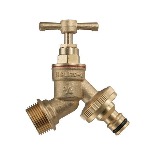 Brass garden bib tap with 3/4" BSPM inlet and snap-on male connector