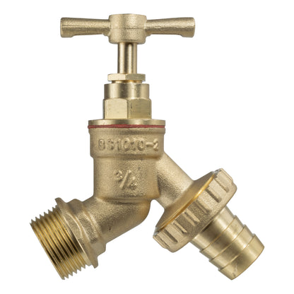 Brass 3/4" barb garden tap fitting with wall flange MDPE connection
