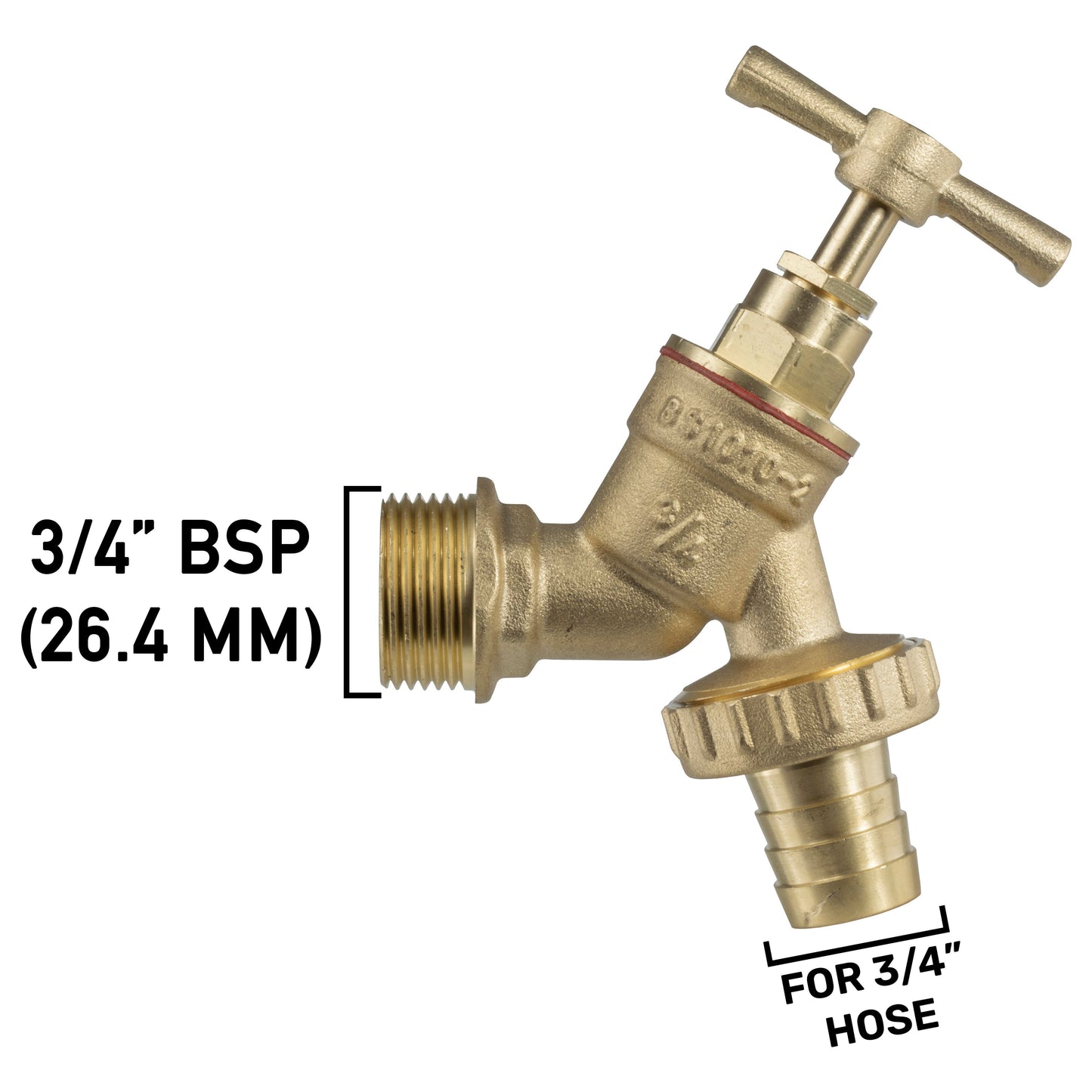 Brass 3/4" BSP (26.4mm) tap fitting for 3/4" hose with 32mm flange