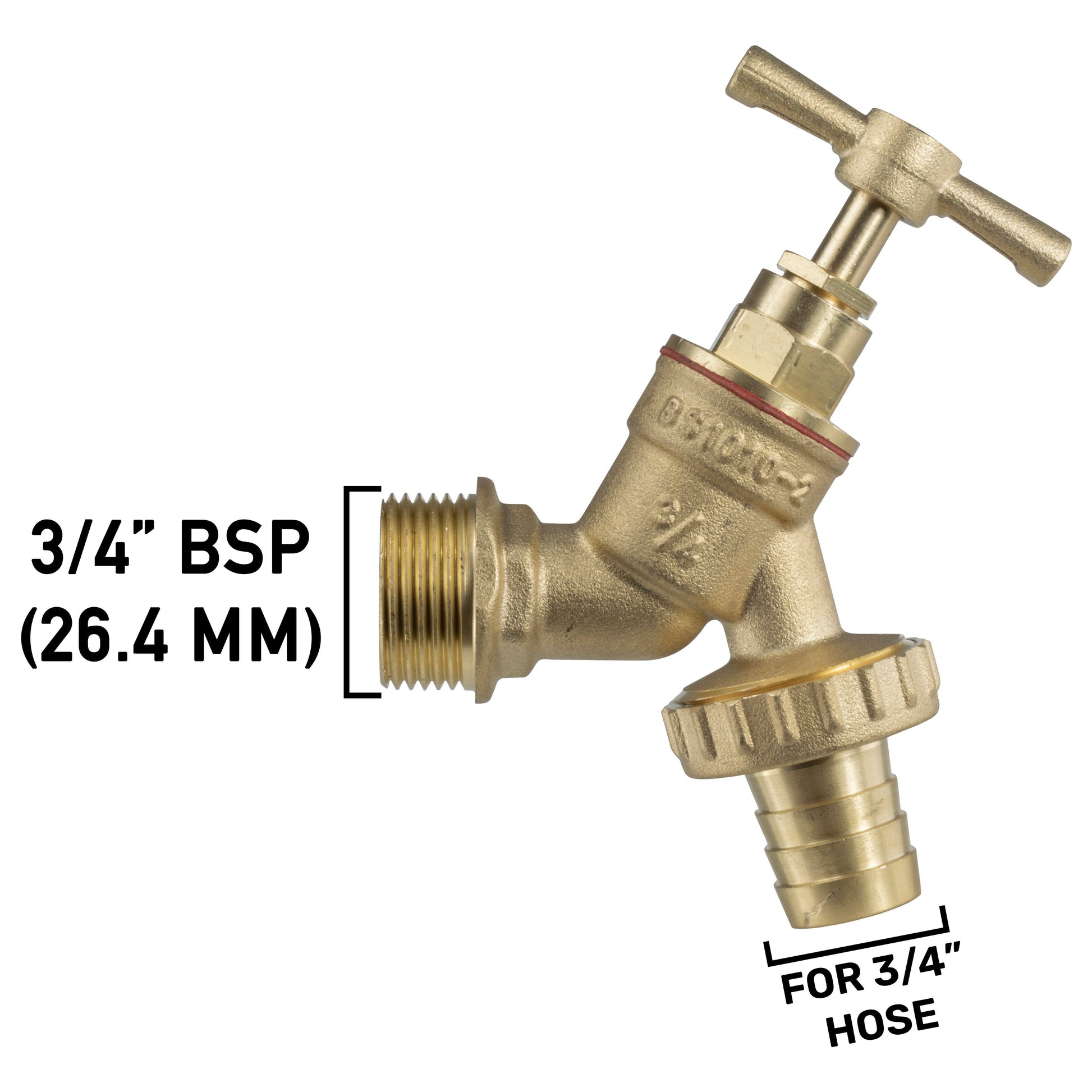 Brass 3/4" BSP (26.4mm) tap fitting for 3/4" hose with 32mm flange