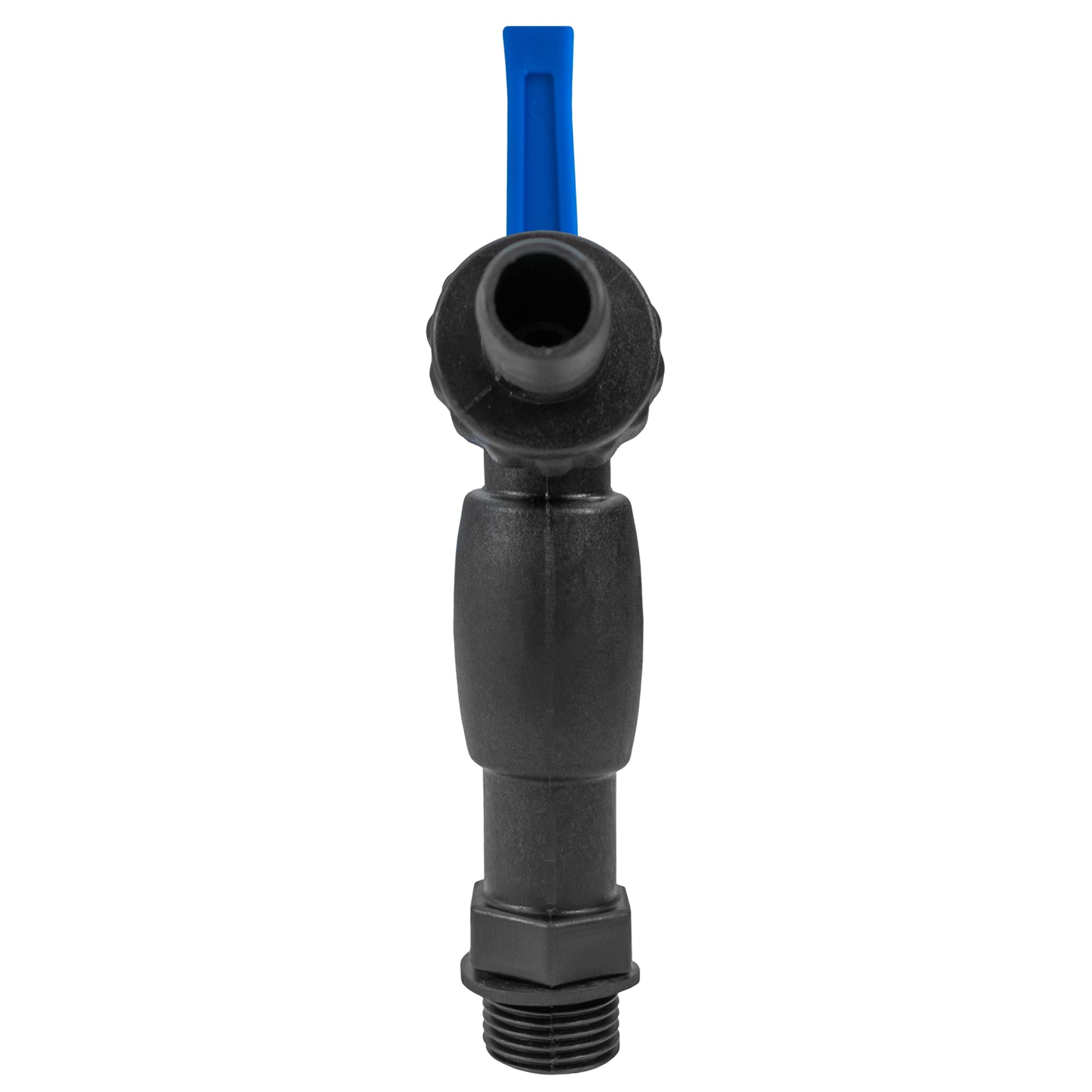 3/4" BSPM garden tap connector, barbed end with blue lever, black threaded body