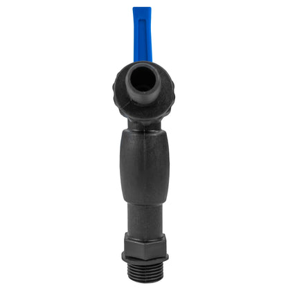 3/4" BSPM garden tap connector, barbed end with blue lever, black threaded body