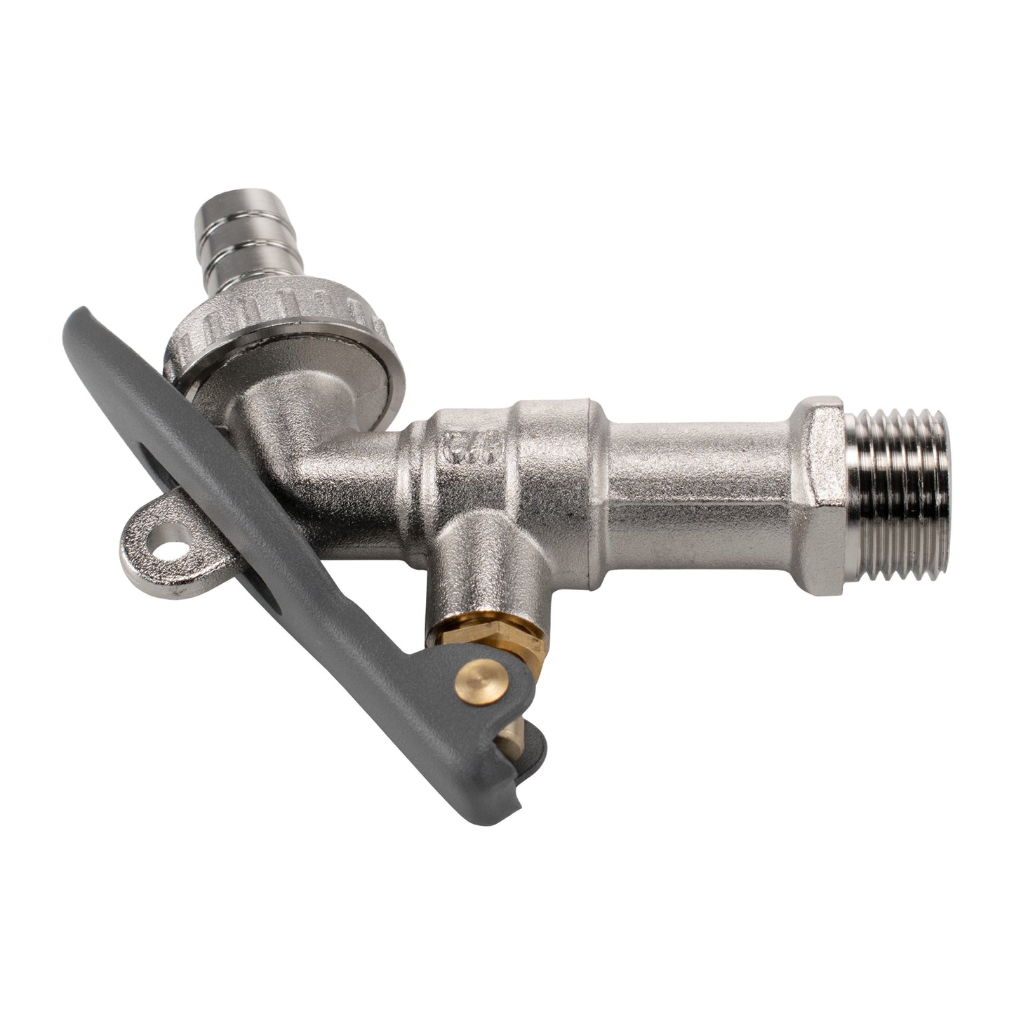 15mm wall flange lever tap with hose-barb outlet and wall mounting bracket