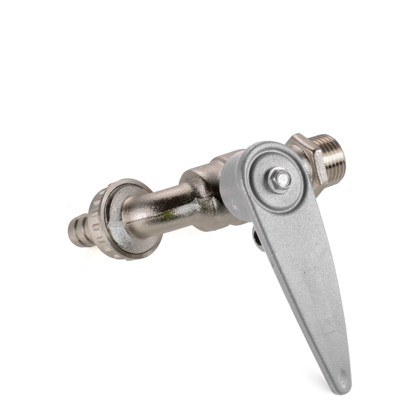 Lever tap head with threaded connectors for water butt kit, metal finish