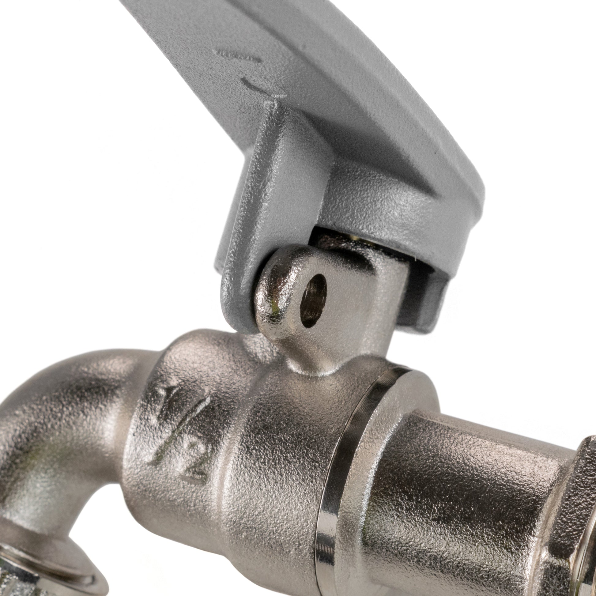 MDPE lever tap wall flange side lock close-up on metal fitting