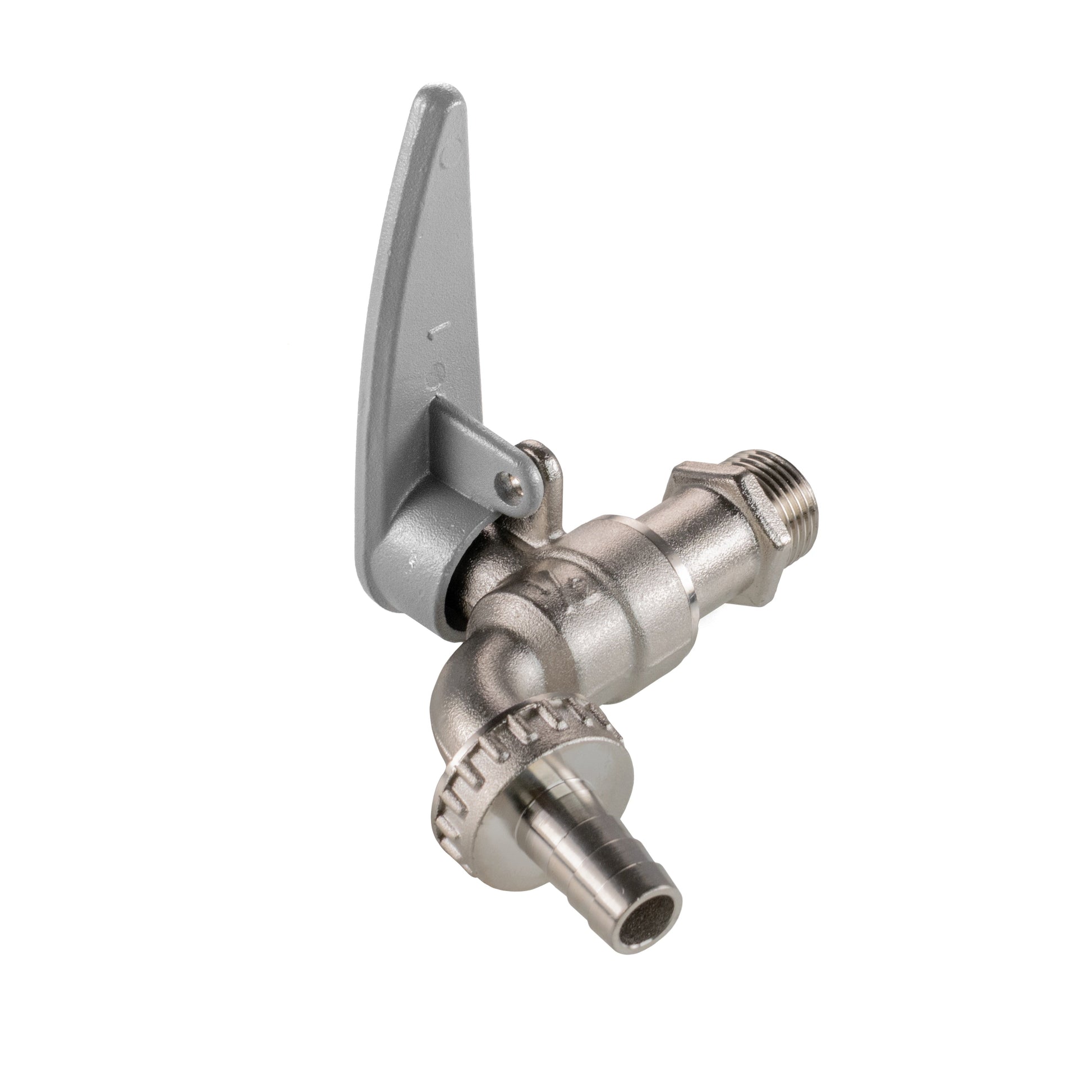 Water butt kit tap fitting with lever, hose connection barb, 1/2" threaded outlet