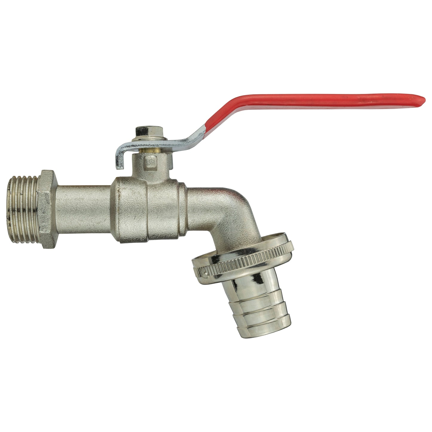 Metal lever tap with quick-connect fitting and red lever handle