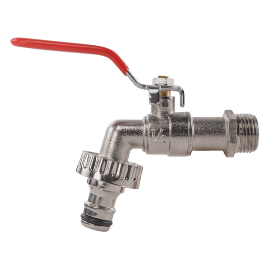 Garden lever tap, 1/2 BSPM inlet, snap-on male, zinc nickel plated, red handle