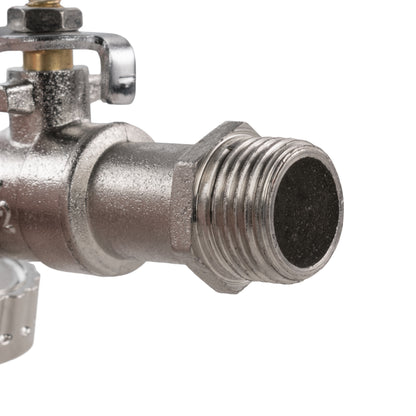Chrome-finish connector end with external threads for quick-connect lever tap kit
