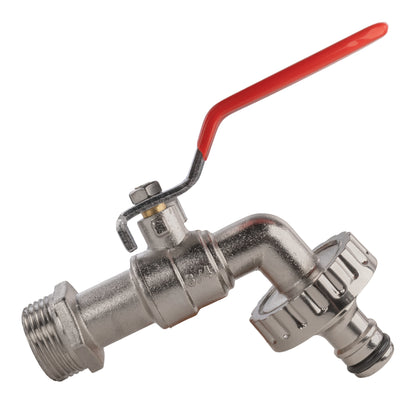 Lever tap with red handle and quick-connect outlet, 32mm wall flange kit