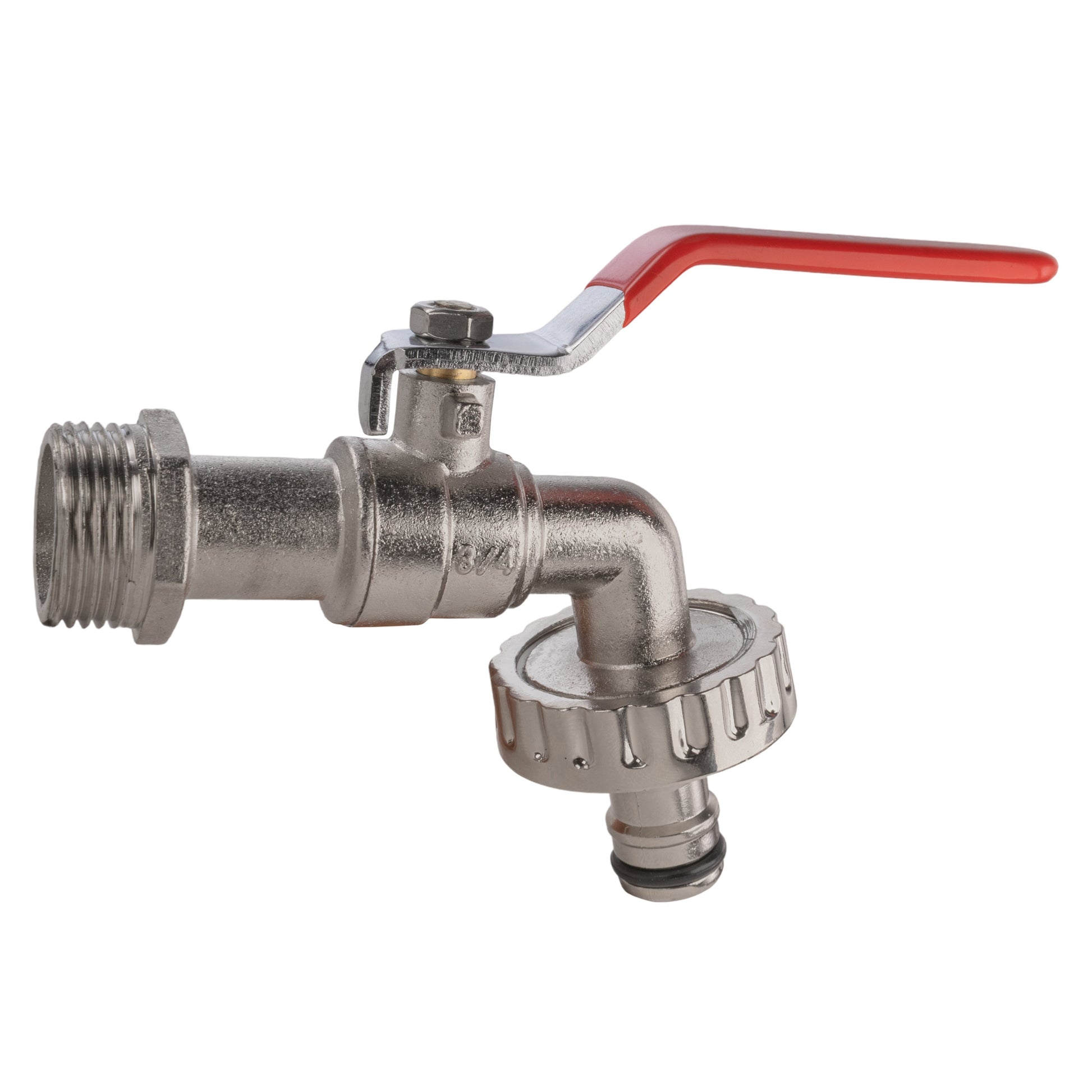 Quick-connect lever tap with red handle and threaded inlet, 32mm wall flange kit