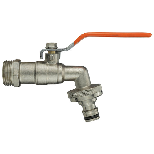 Nickel-plated brass garden lever tap, orange handle, 1/2" BSP inlet thread